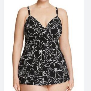 NWT Miraclesuit Savannah Roswell Floral Black and White Tankini Top Size 12